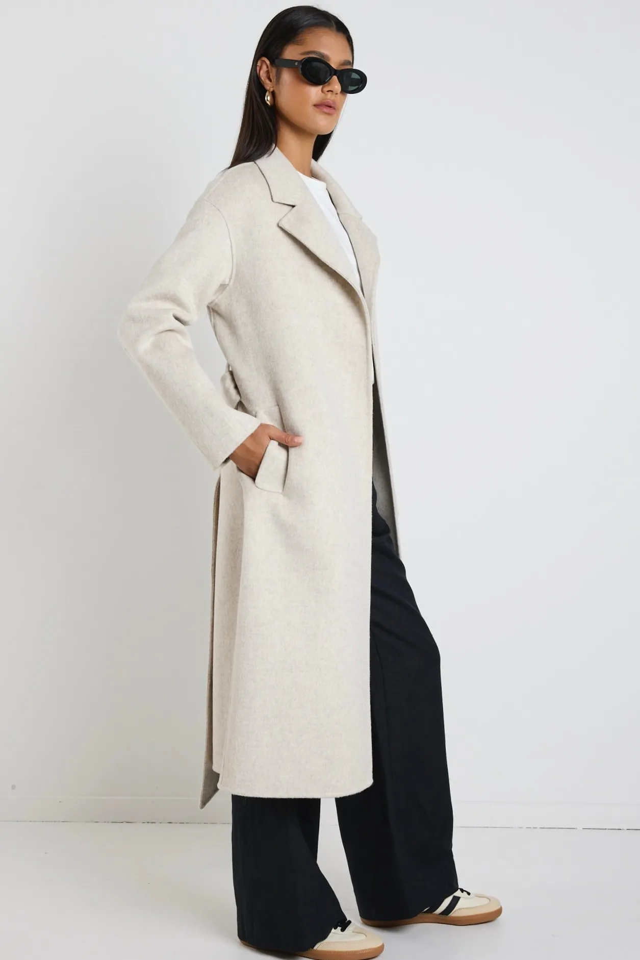 By Rosa. Geneva Snow Marle Wool Blend Belted Coat