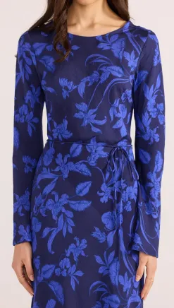 Mink Pink Gianna Blue Floral Bias LS Maxi Dress