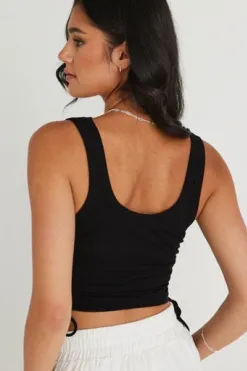Love Lulu Gimme Black Rib Drawstring Tank