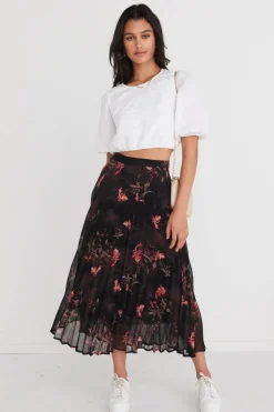 By Rosa. Glamour Black Orchid Chiffon Pleated Midi Skirt
