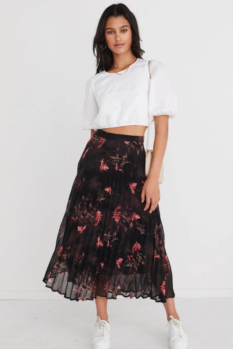 By Rosa. Glamour Black Orchid Chiffon Pleated Midi Skirt