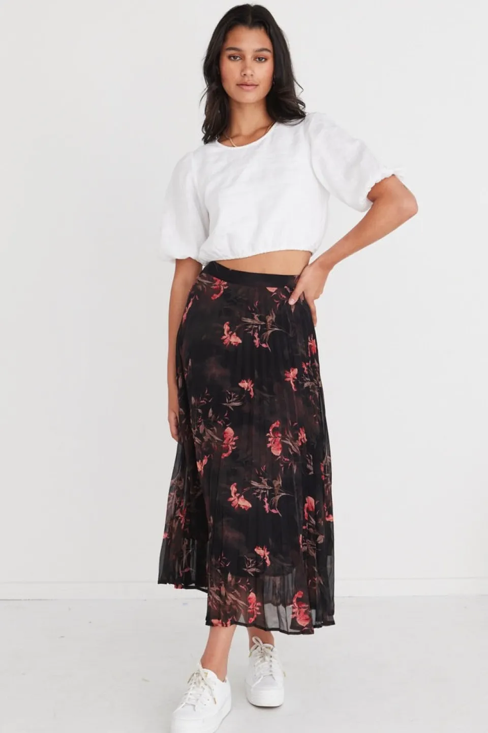 By Rosa. Glamour Black Orchid Chiffon Pleated Midi Skirt