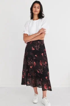 By Rosa. Glamour Black Orchid Chiffon Pleated Midi Skirt