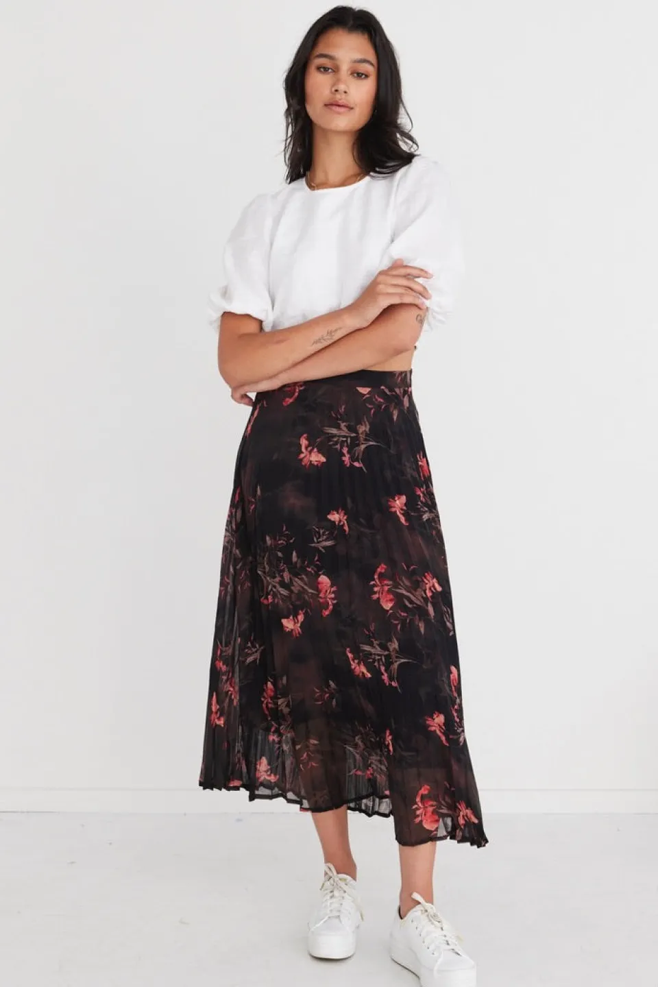 By Rosa. Glamour Black Orchid Chiffon Pleated Midi Skirt