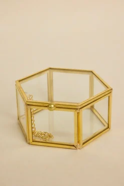 Willow u0026 Mae Glass with Gold Trim Large Hexagonal Jewellery Boxes