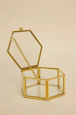 Willow u0026 Mae Glass with Gold Trim Large Hexagonal Jewellery Boxes