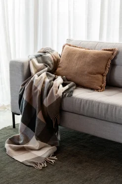 Baya Glenburn Tan Multi Check 150x180cm Wool Throw
