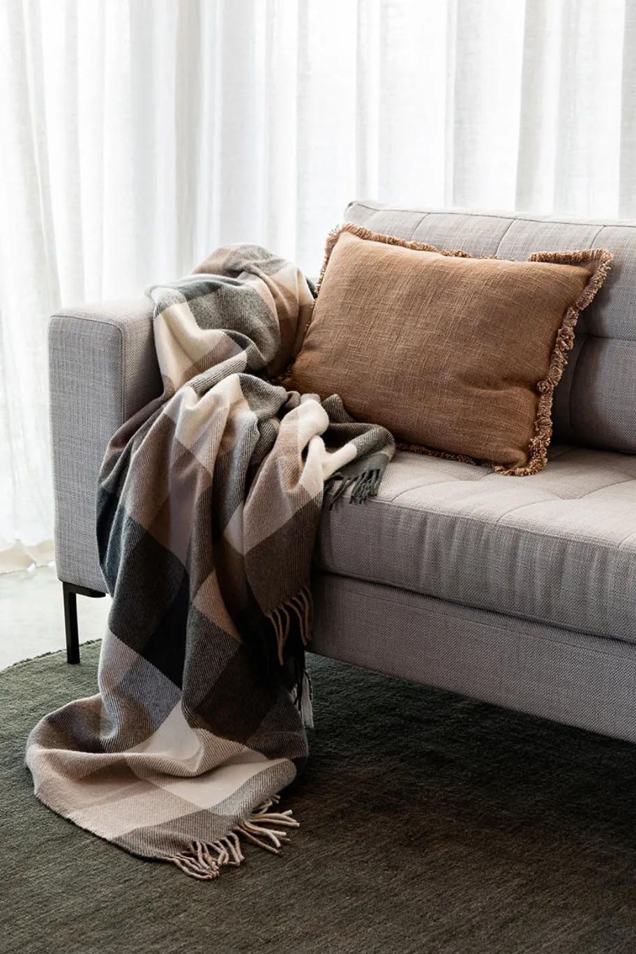 Baya Glenburn Tan Multi Check 150x180cm Wool Throw