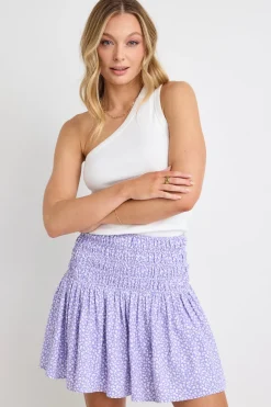 Love Lulu Glowing Lilac Ditsy Floral Shirred Waist Mini Skirt