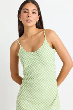 Among the Brave Golden Hour Green Gingham Bias Slip Dress
