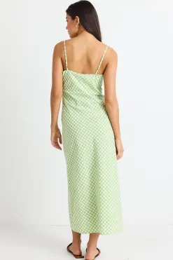 Among the Brave Golden Hour Green Gingham Bias Slip Dress