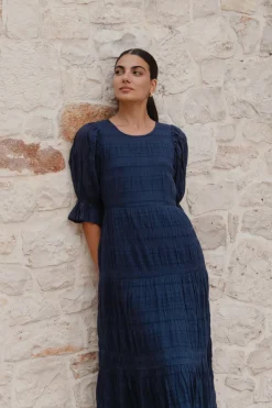 Ivy + Jack Gratitude Navy Bubble SS Tiered Maxi Dress