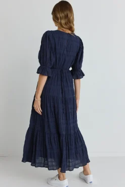 Ivy + Jack Gratitude Navy Bubble SS Tiered Maxi Dress