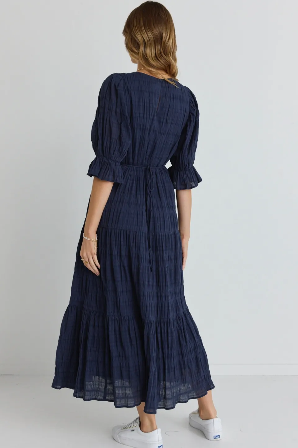 Ivy + Jack Gratitude Navy Bubble SS Tiered Maxi Dress