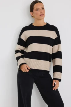 Among the Brave Gravity Black & Stone Stripe Crew Neck Knit Jumper