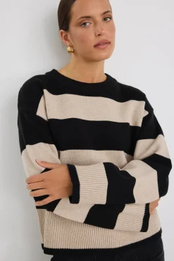 Among the Brave Gravity Black & Stone Stripe Crew Neck Knit Jumper