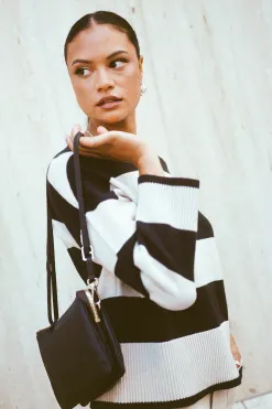 Among the Brave Gravity Black & Stone Stripe Crew Neck Knit Jumper
