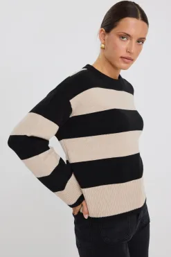 Among the Brave Gravity Black & Stone Stripe Crew Neck Knit Jumper