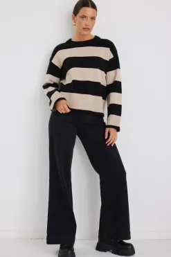 Among the Brave Gravity Black & Stone Stripe Crew Neck Knit Jumper