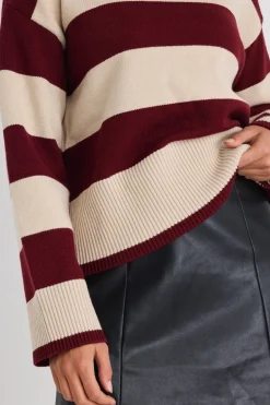 Among the Brave Gravity Burgundy Stripe Crew Neck Knit Jumper