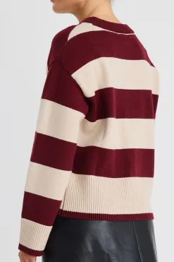 Among the Brave Gravity Burgundy Stripe Crew Neck Knit Jumper