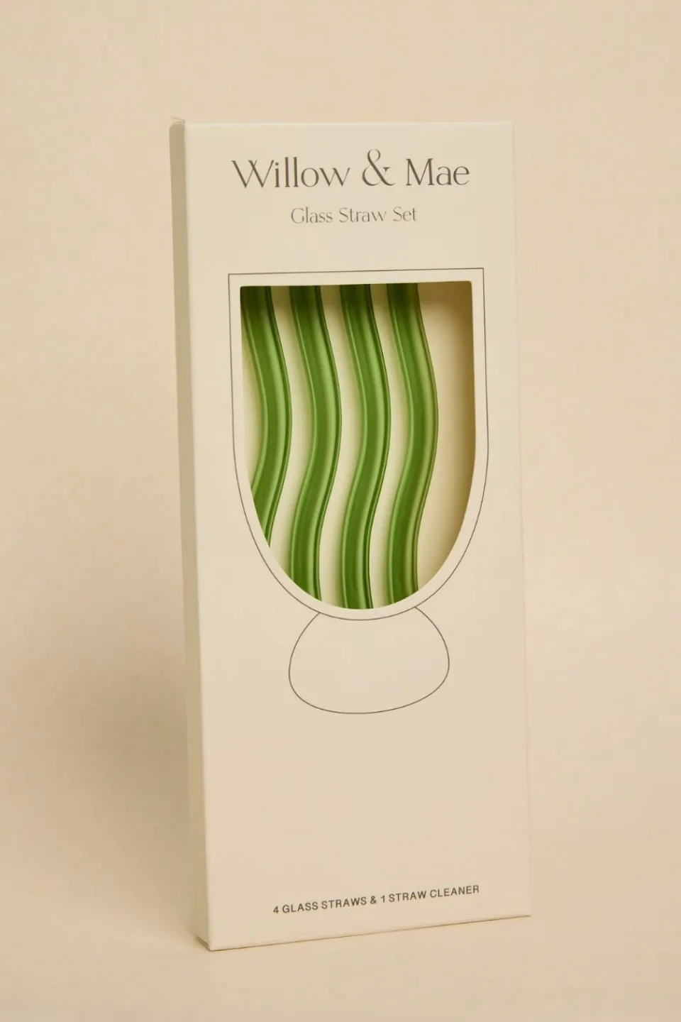 Willow u0026 Mae Green Curvy Reuseable Pk 4 Glass Drinking Straws
