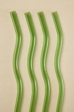 Willow u0026 Mae Green Curvy Reuseable Pk 4 Glass Drinking Straws
