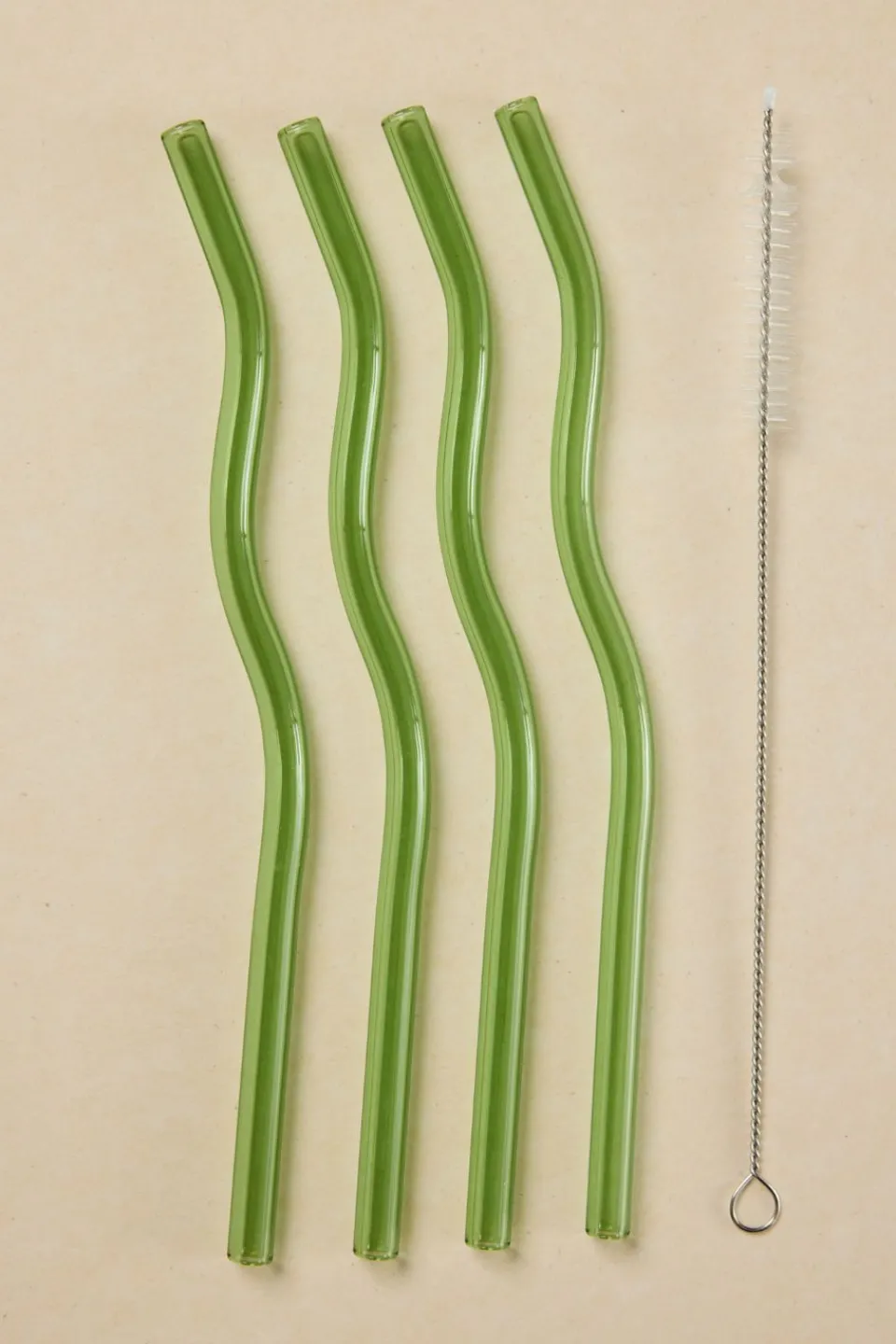 Willow u0026 Mae Green Curvy Reuseable Pk 4 Glass Drinking Straws