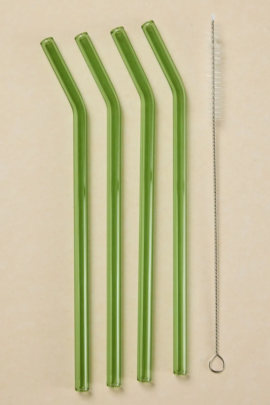 Willow u0026 Mae Green Straight Reuseable Pk 4 Glass Drinking Straws