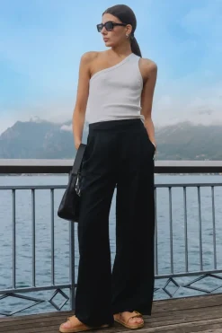 Among the Brave Guardian Black Linen Viscose Elastic Back Pants