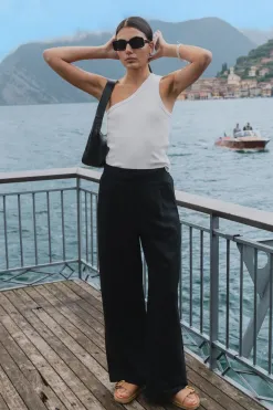 Among the Brave Guardian Black Linen Viscose Elastic Back Pants