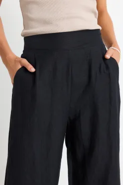 Among the Brave Guardian Black Linen Viscose Elastic Back Pants