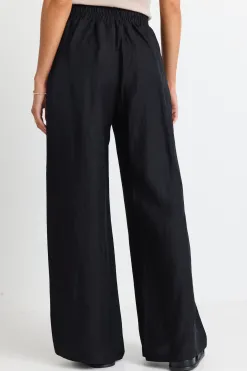 Among the Brave Guardian Black Linen Viscose Elastic Back Pants