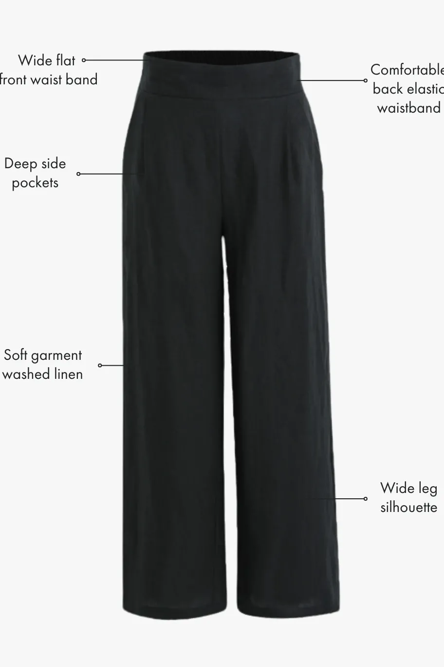Among the Brave Guardian Black Linen Viscose Elastic Back Pants