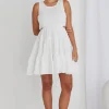 Ivy + Jack Harley White Sleeveless Waist Cut Out Tiered Mini Dress