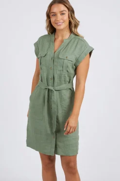 Foxwood Harlow Khaki Linen Cargo Mini Dress