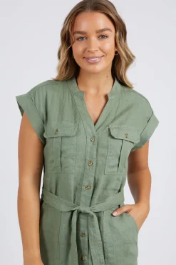 Foxwood Harlow Khaki Linen Cargo Mini Dress