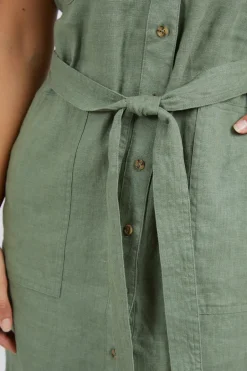 Foxwood Harlow Khaki Linen Cargo Mini Dress