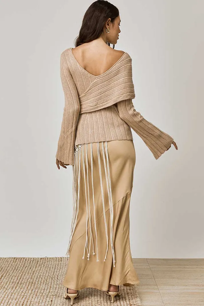 Mon Renn Harlow Natural Off Shoulder Knit Top