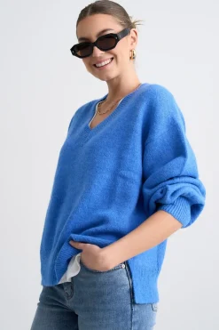 Ivy + Jack Harvest Azure Blue V Neck Knit Jumper