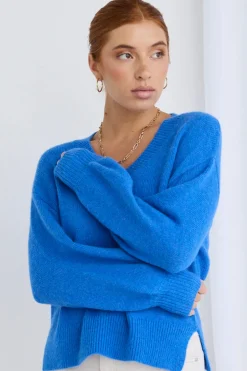 Ivy + Jack Harvest Azure Blue V Neck Knit Jumper