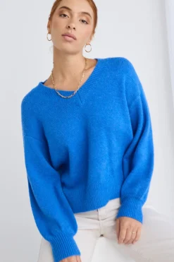 Ivy + Jack Harvest Azure Blue V Neck Knit Jumper