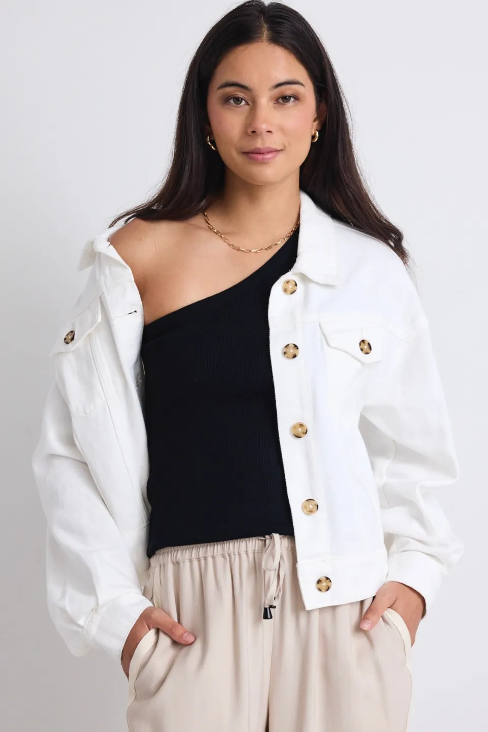 Stories be Told Havana Soft Ivory Drop Shoulder Denim Jacket