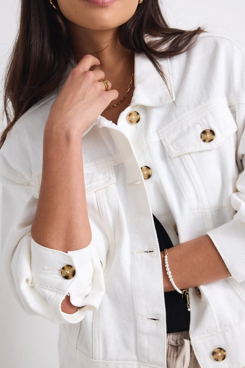Stories be Told Havana Soft Ivory Drop Shoulder Denim Jacket