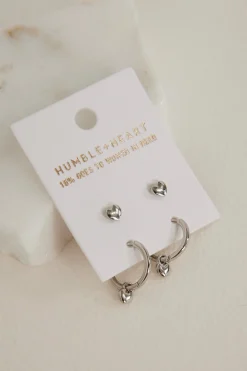 Humble + Heart Heart Sleeper Stud Set Rhodium Earrings