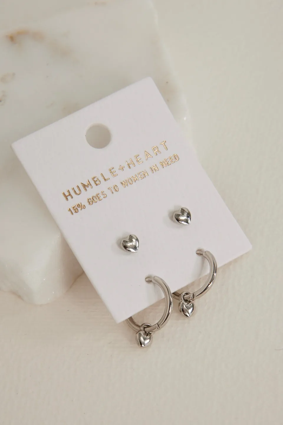 Humble + Heart Heart Sleeper Stud Set Rhodium Earrings