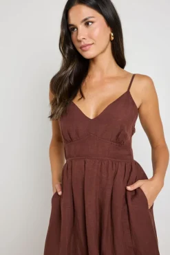 RE:UNION Label Heat Chocolate Strappy Tie Back Maxi Dress