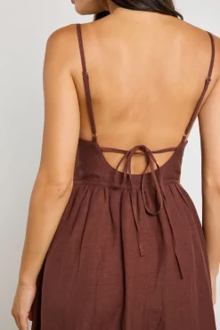 RE:UNION Label Heat Chocolate Strappy Tie Back Maxi Dress
