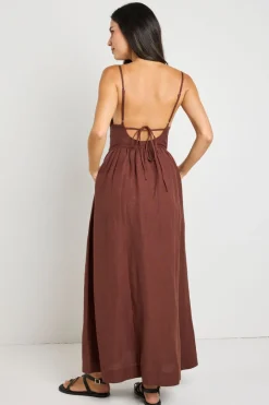RE:UNION Label Heat Chocolate Strappy Tie Back Maxi Dress
