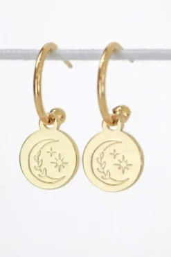 Love Lunamei Heavenly 18k Gold Plate EOL Circle Pendant Hoop Earrings